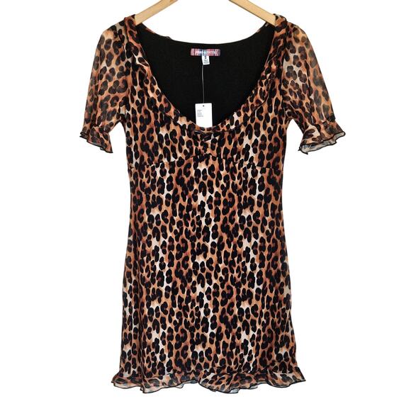 Urban Outfitters Leopard Mini Dress Ruffle Hem Women's Medium Going Out - Picture 1 of 10